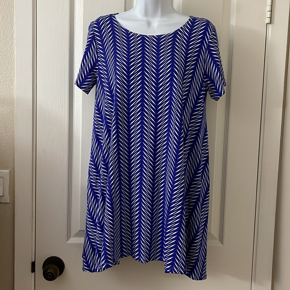 Fighting Eel Chevron Mini Dress in Blue and White